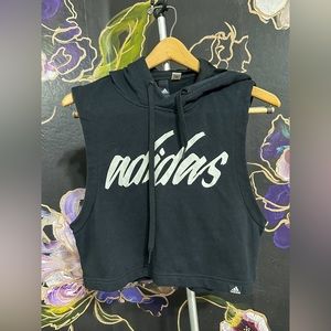 Black Adidas cutout cropped tank with hoodie, loose fit; fits XS/S
